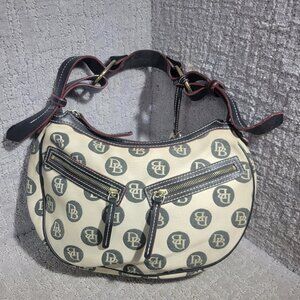 DOONEY & BOURKE Beige Black Circle Hobo Purse Shoulder Handbag Medium Size